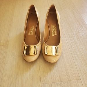 Ferragamo patent leather wedge 7c